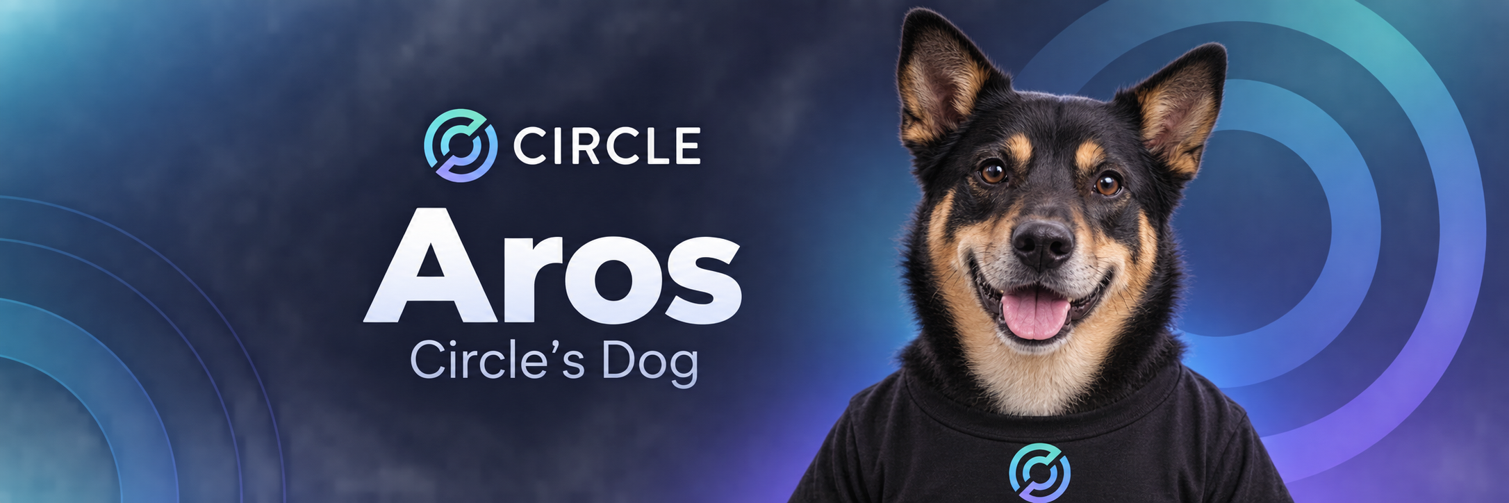 Aros, Circle's Dog, on a navy ripple field